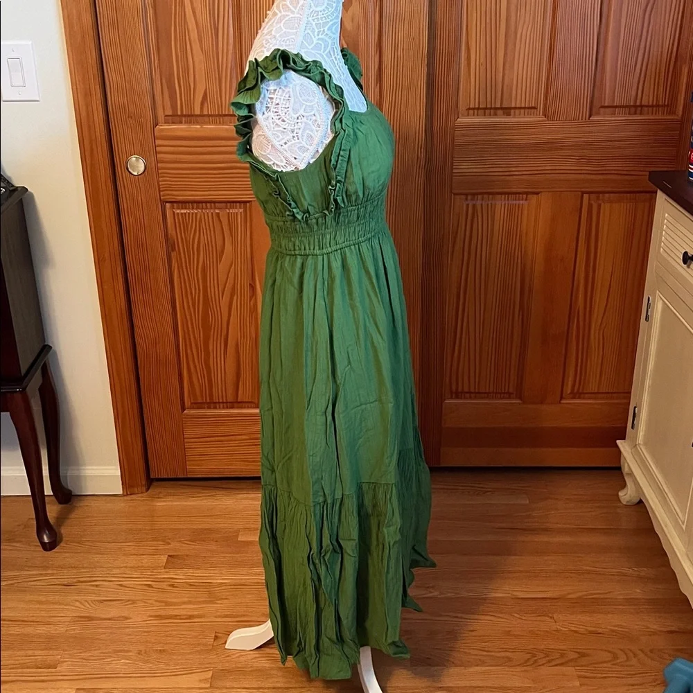 Abercrombie Ruffle Strap Textured MIDI Dress in Green